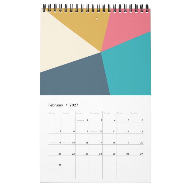 Geo desenhos cor pastel calendário (Fev 2027)