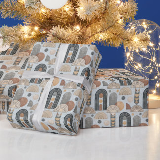 Geometria Boho Moderna em Papel de Presente Azul N