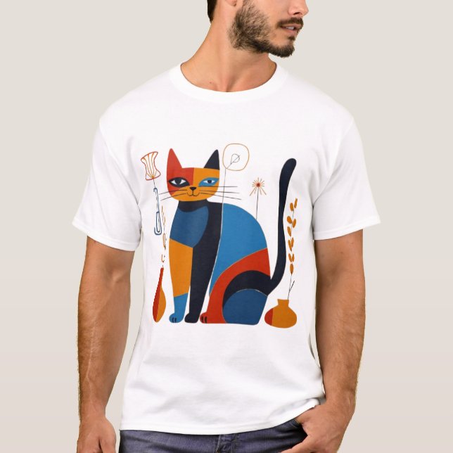 Geometric Cat T-Shirt – Stylish Artistic Design fo (Frente)