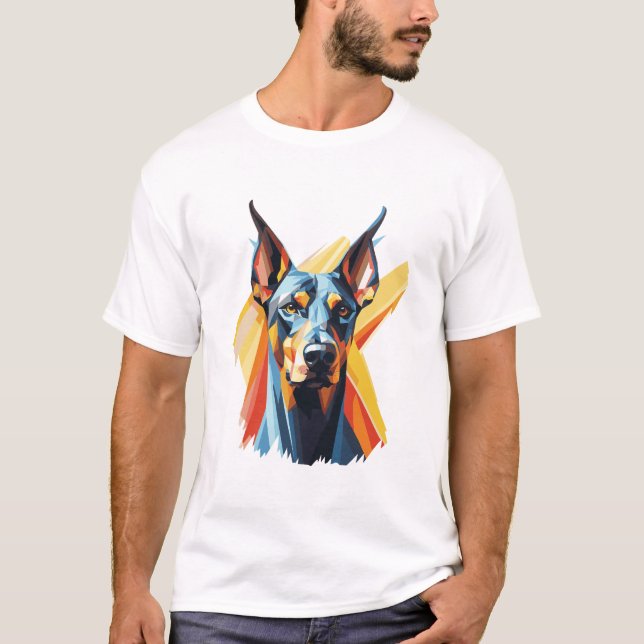 Geometric Doberman – Colourful Modern Dog T-Shirt (Frente)