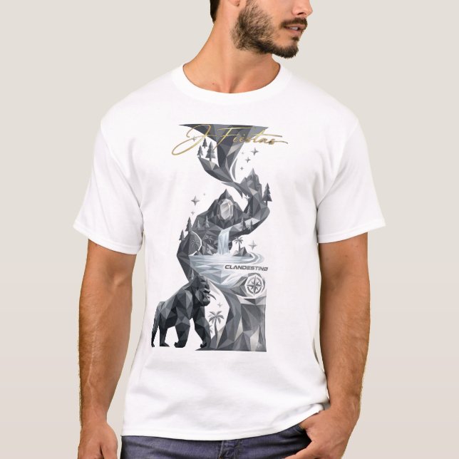 “Geometric Gorilla White T-Shirt – Silver Jungle  (Frente)