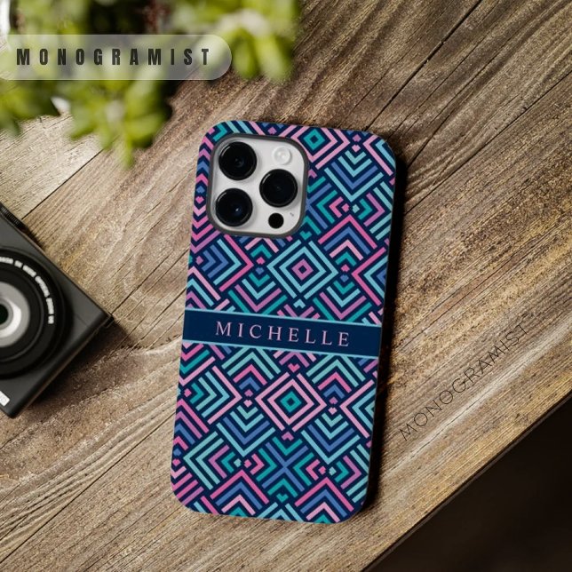 Geométrica do Cor-de-rosa Azul Claro Brilhante Per (Customizable Bright Light Dark Blue Pink Geometric Case-Mate iPhone Case)