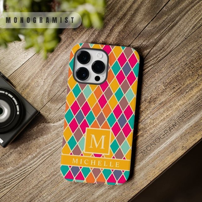 Geométrico Diamante Púrpura Azul Cor-de-Rosa Perso (Custom Pink Blue Yellow Purple Diamond Geometric Case-Mate iPhone Case)