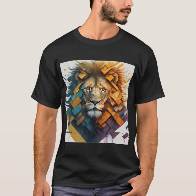 "Geométrico Lion Majestade T-Shirt Design" (Frente)