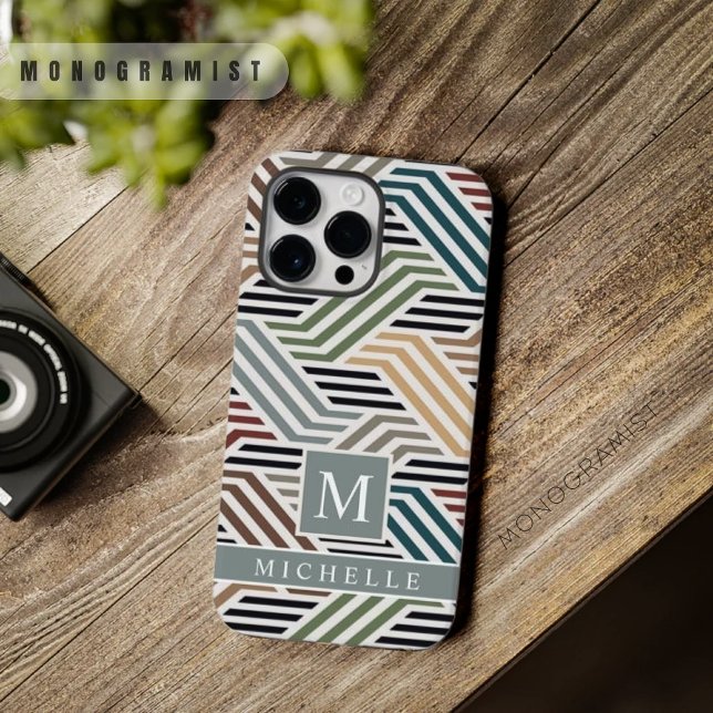 Geométrico Personalizável da Faixa Branca de Cinza (Customizable Blue Grey White Stripe Geometric Case-Mate iPhone Case)
