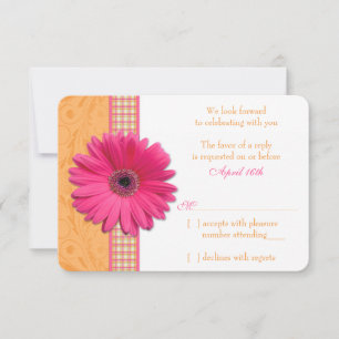 Gerber Daisy Rosa Laranja Xadrez Casamento RSVP Re