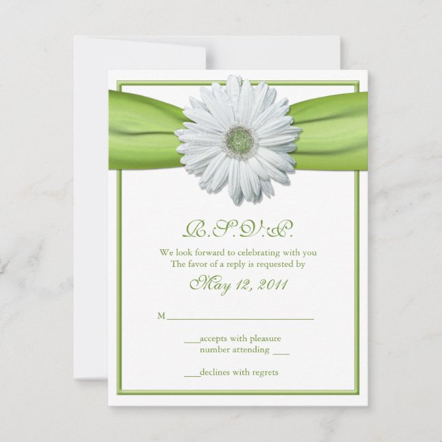 Gerbera branca com placa de resposta de fita verde (Frente)