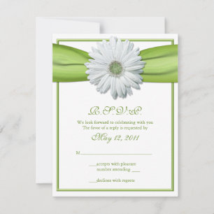 Gerbera branca com placa de resposta de fita verde