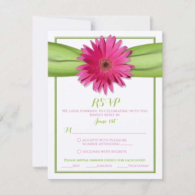 Gerbera Rosa com Cartão de Resposta Verde (Frente)