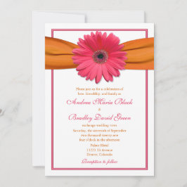 Gerbera Rosa com Convite para Casamento de Fita La