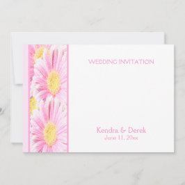 Gerberas rosa no Convite para Casamento Branco (5x