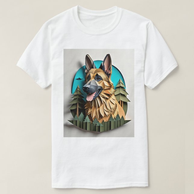German shepherd 3D Paper Art Design T-shirt (Frente do Design)