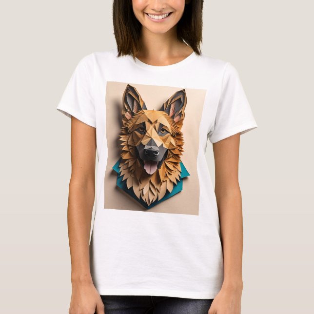 German shepherd 3D Paper Art Design T-shirt (Frente)