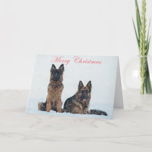 German shepherd no cartão de natal da neve. (Frente)
