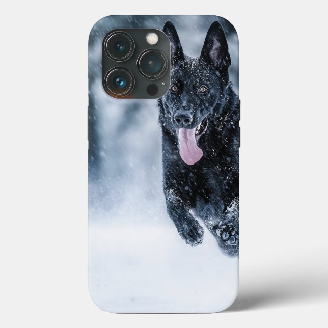 German shepherd preto no Cobrir da escova de neve (Verso)