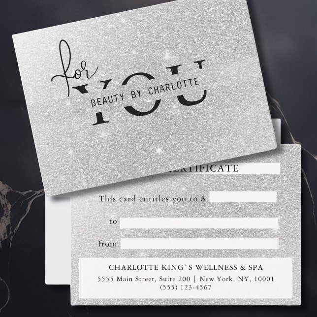 GESCHÄFTSBESCHEINIGUNG | Glitter | für Sie (Elegant Salon Silver Glitter Gift Certificate)