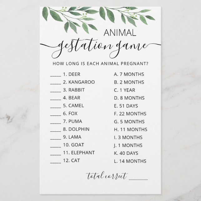 Gestação Animal com o Jogo do Chá de fraldas de Re (Frente)