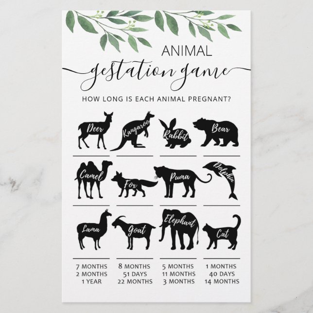 Gestação Animal com o Jogo do Chá de fraldas de Re (Frente)