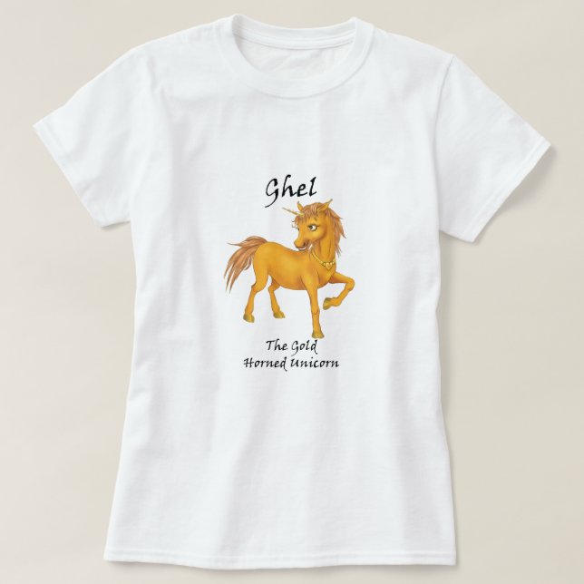 Ghel, A Camiseta Dourada Do Unicórnio (Frente do Design)