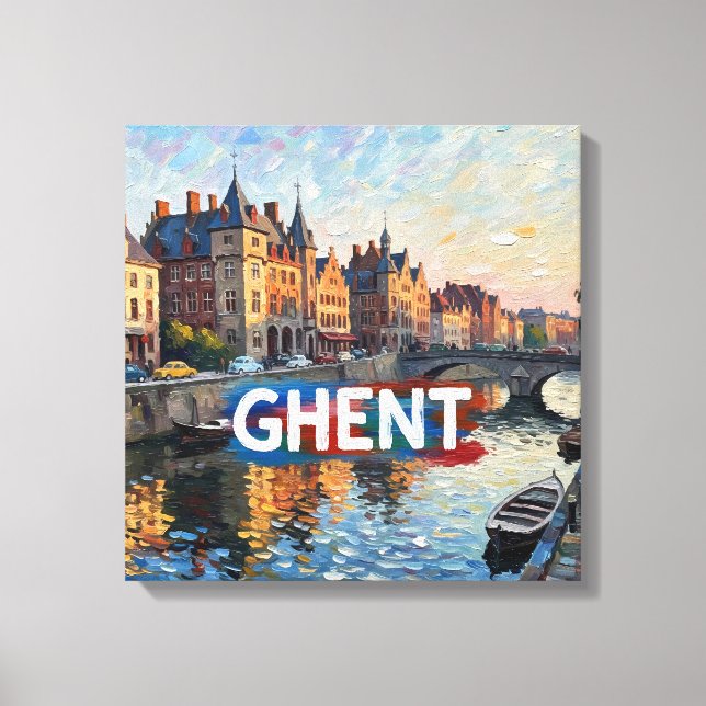 Ghent Canal Reflections Skyline Canvas Art (Frente)