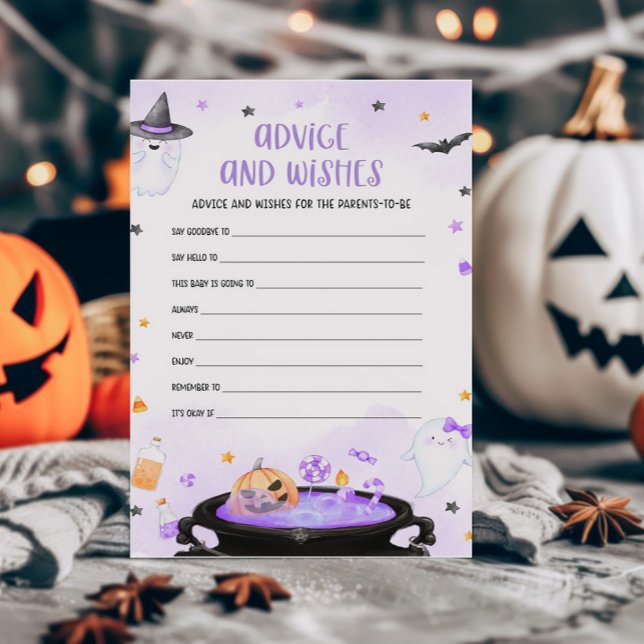 Ghoul Halloween - Chá de fraldas de Conselhos e De (Purple Oh Sheet Baby Shower Advice and Wishes Game)