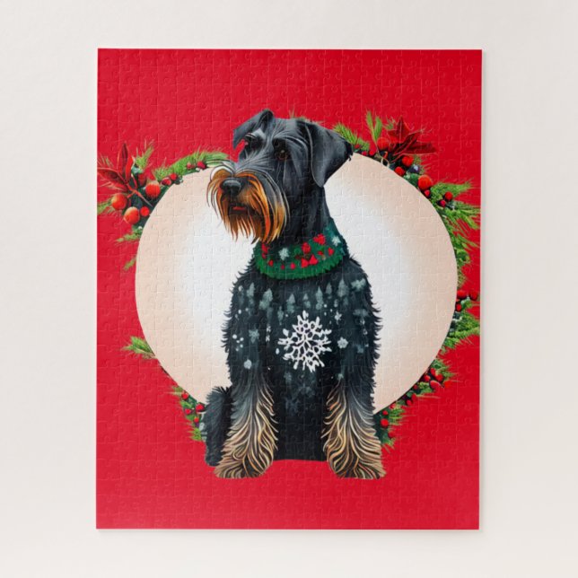 Giant Schnauzer de Natal na Quebra-cabeça de Suéte (Vertical)