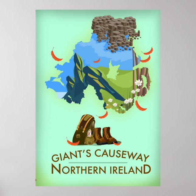 Giants Causeway Norte Irlanda Mapa Poster de viage (Frente)