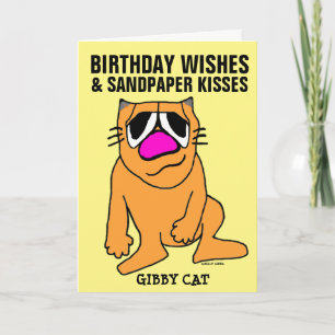 Gibby Cat sentado Cartões de Aniversário, Engraçad