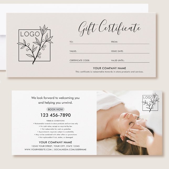 Gift Certificate Logo Photo Modern Off-White (Criador carregado)