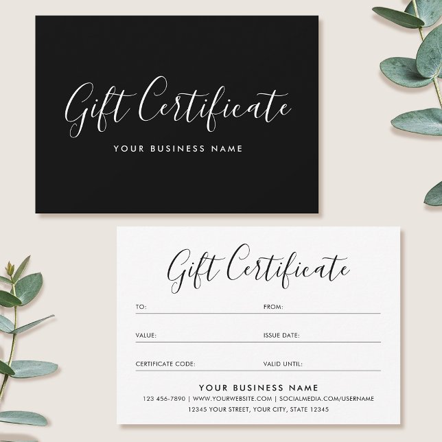 Gift Certificate Script Minimalist Black Card (Criador carregado)