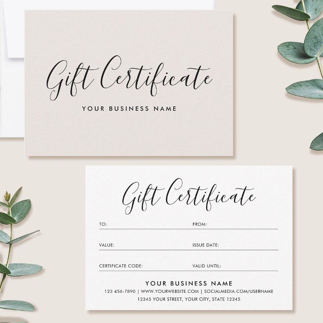 Gift Certificate Script Minimalist Off-White Card (Criador carregado)