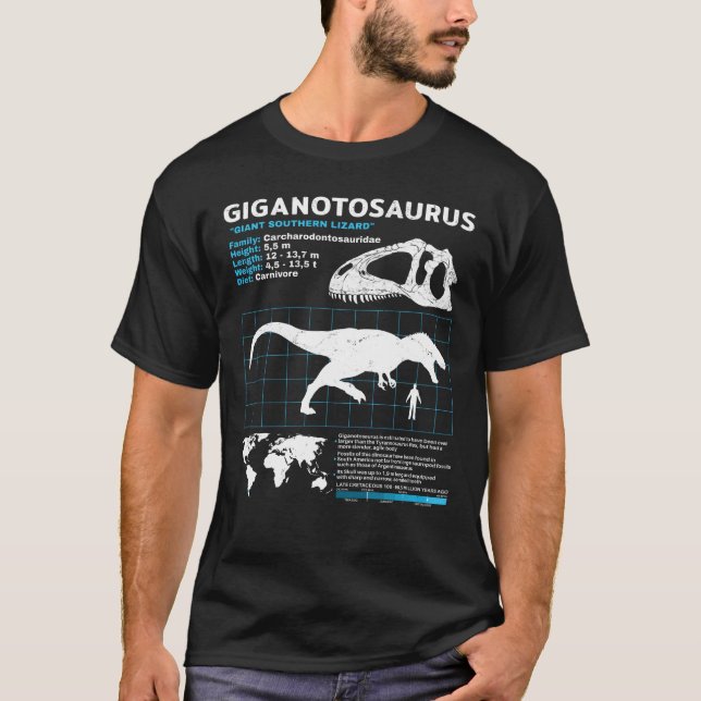 Giganotossauro Folha de Fatos T-Shirt (Frente)
