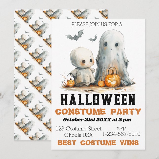 Giggles Fantasmas - Convite à Festa de Halloween (Frente/Verso)