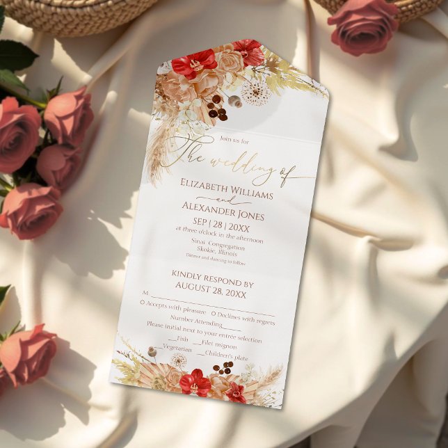 Gilded Boho Floral Casamento Tudo Em Um Convite (Criador carregado)