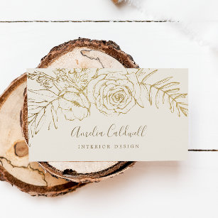 Gilded Floral   Creme e Cartão de visita Dourada