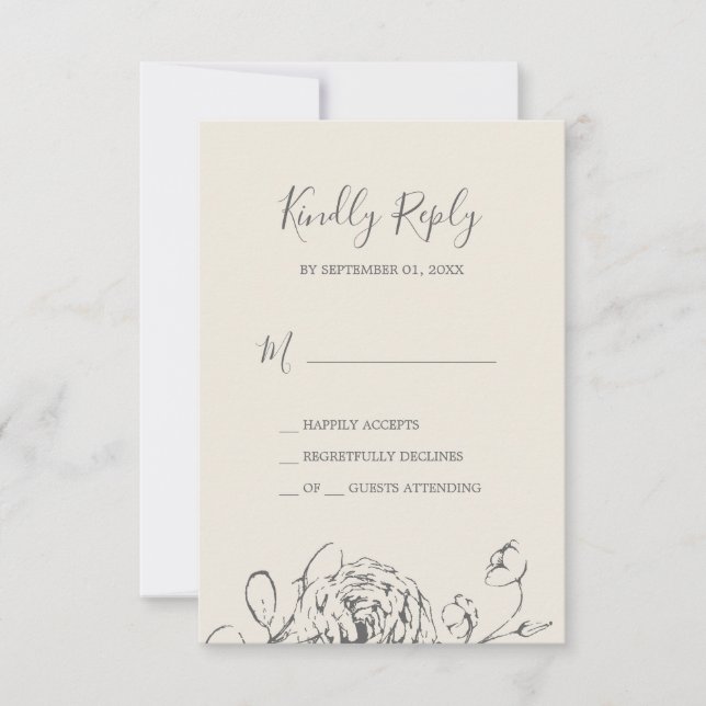 Gilded Floral | Creme e placa RSVP simples para Ci (Frente)