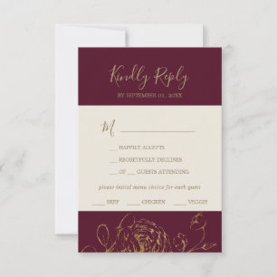 Gilded Floral   RSVP de Escolha do Menu Dourado e 