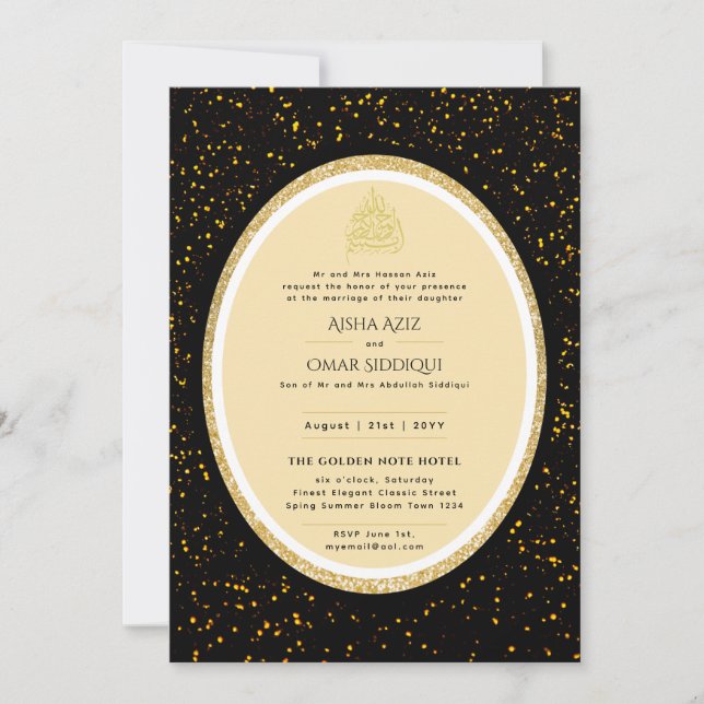 Gilded Nikah Wedding Convite Chic Dourado (Frente)