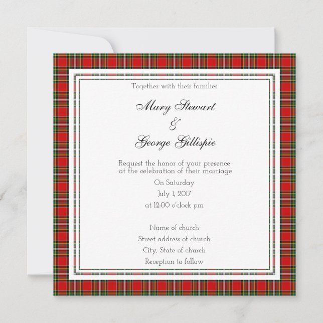 Gillispie Scottish Wedding Square Convite (Frente)