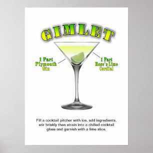 Gimlet Martini Cocktail Recebe 18"x24" Poster de a