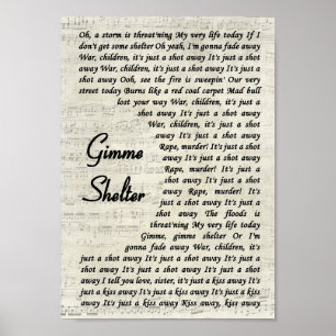 Gimme Shelter Vintage Script Song Lyric Impressão