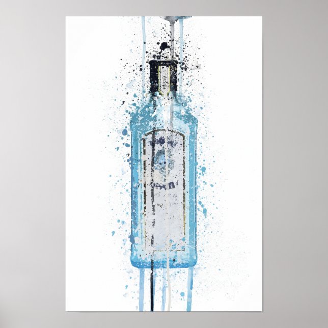 Gin Bottle Wall Art Impressão 'Ocean Blue' (Frente)