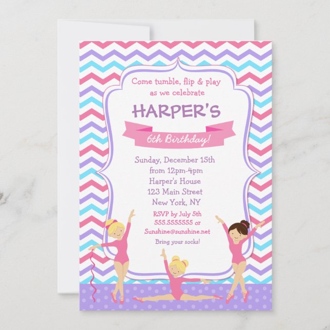 Ginástica Roxa Convite de Aniversário de Ginástica (Frente)