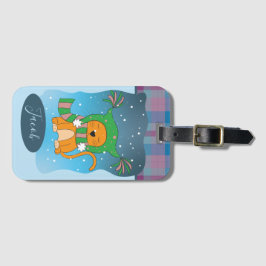 Ginger Cat na neve | Etiqueta de bagagem de invern
