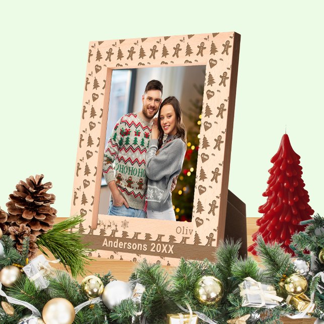 Gingerbird Man, Árvore de Natal, Corações, Nome 8x (Gingerbread Man, Christmas Tree, Hearts, Name 8x10 Etched Frames)