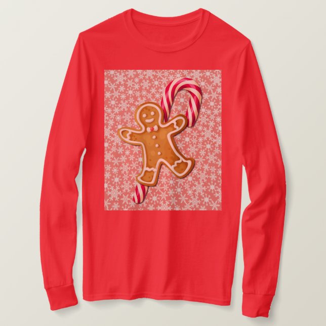 Gingerbread Man and Candy Cane Art on T-Shirt (Frente do Design)