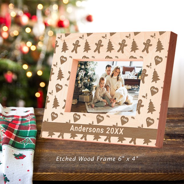 Gingercake Man, Árvore de Natal, Corações e Nome 6 (Gingerbread Man, Christmas Tree, Hearts & Name 6x4 Etched Frames)