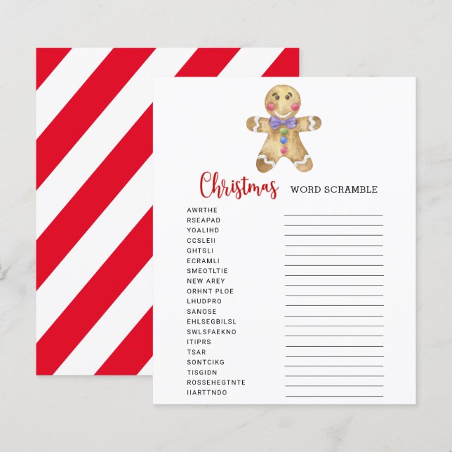 Gingerpão - Cartão de Jogo do Word Scramble (Frente/Verso)