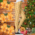 Gingerpão e Holly - Leggings de Natal<br><div class="desc">Ilustração de gengibres dançando com holly no fundo</div>