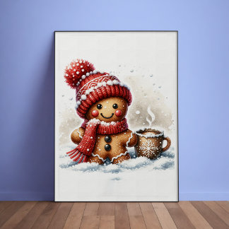 Gingerpão Homem com café na Poster de neve